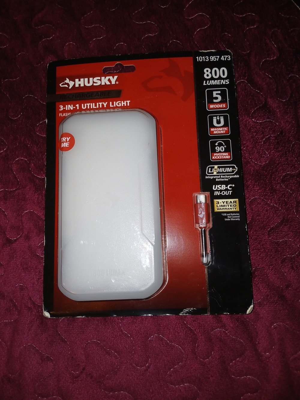 White 3-in-1 Rechargeable Utility Light - 800 Lumens
